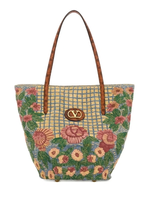 Valentino Garavani raffia signature-logo tote bag - Blue