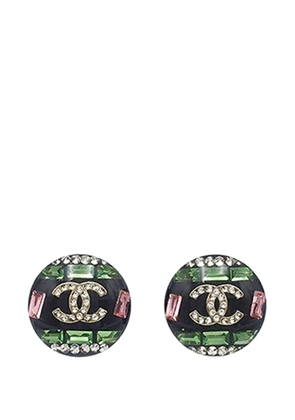 CHANEL Pre-Owned 2017 CC Resin Rhinestones Round Push Back Earrings costume earrings - Black