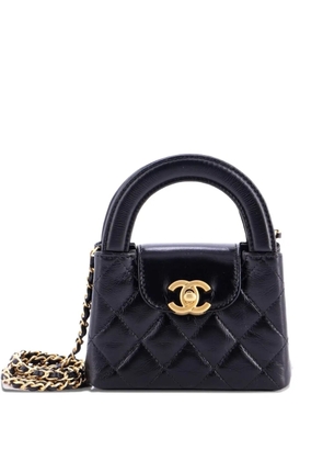 CHANEL Pre-Owned Kelly Top Handle Shopping Bag Quilted Shiny Aged Calfskin Nano crossbody bag - Black