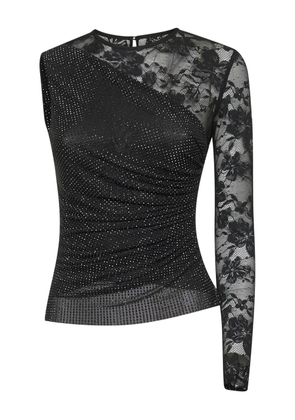 Self-Portrait rhinestone-embellished lace top - Black