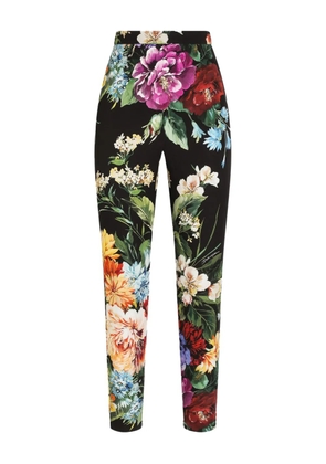 Dolce & Gabbana flower Bouquet-print charmeuse pants - Black