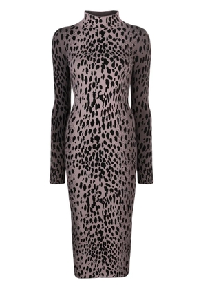 Ssheena hyena-pattern mock-neck midi dress - Grey