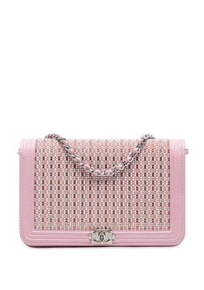 CHANEL Pre-Owned 2016-2017 Calfskin Crystal Studded Boy Wallet on Chain crossbody bag - Pink