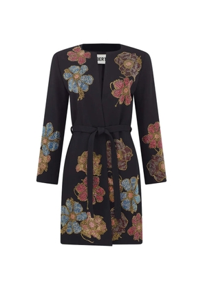Libertine Fleur d'Or belted collarless coat - Black