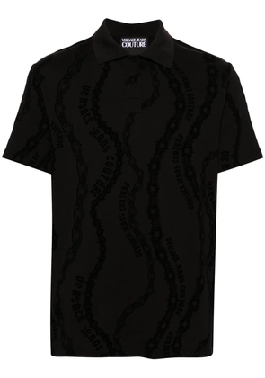 Versace Jeans Couture flocked-print jersey polo shirt - Black