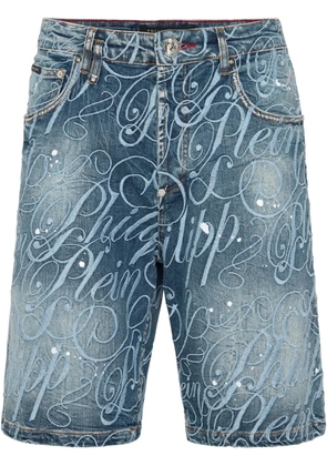 Philipp Plein logo-embroidered denim shorts - Blue