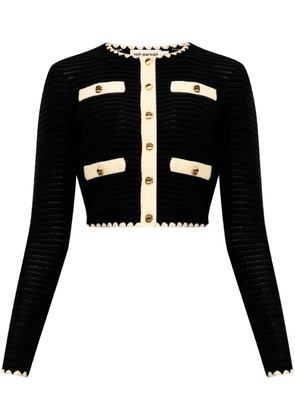 Self-Portrait crochet-knit cropped cardigan - Blue