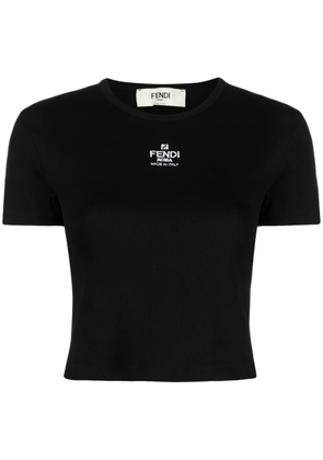 FENDI logo-embroidered cropped cotton-blend T-shirt - Black