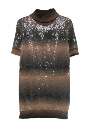 LIU JO sequin-embellished roll-neck mini dress - Brown