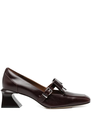 SHUSHU/TONG bow buckle leather pumps - Brown