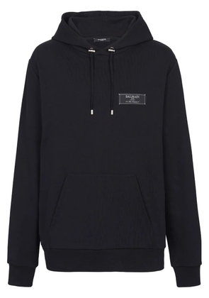 Balmain logo-patch cotton hoodie - Black