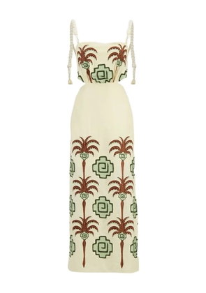 Johanna Ortiz Tributaries palm-tree embroidered cut-out maxi dress - Neutrals