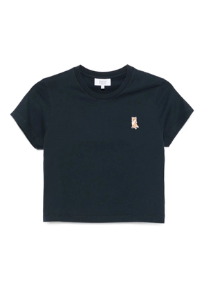 Maison Kitsuné Lady Fox Baby embroidered cotton cropped top - Blue