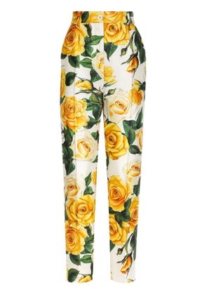 Dolce & Gabbana rose-print high-waisted trousers - White