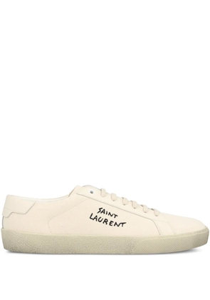 Saint Laurent Court logo-embroidered sneakers - Neutrals