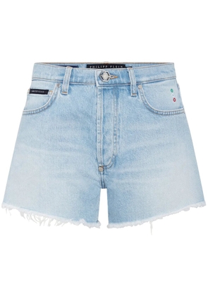 Philipp Plein logo-appliquéd denim mini shorts - Blue