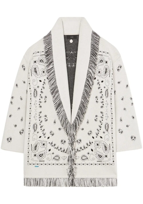 Alanui Bandana Jacquard fringed cashmere cardigan - White