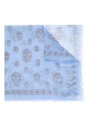 Alexander McQueen skull-print fringed scarf - Blue
