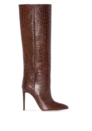 Paris Texas 115mm crocodile-effect knee boots - Brown
