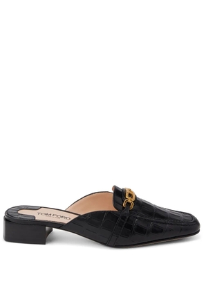 TOM FORD Whitney crocodile-embossed leather mules - Black