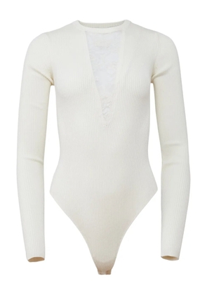 Fleur Du Mal Quinn lace-insert ribbed bodysuit - Neutrals