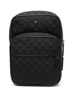 Emporio Armani logo-lettering monogram-jacquard backpack - Black