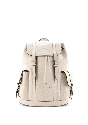 Gucci Pre-Owned Double Buckle GG Embossed Perforated Leather Large backpack - White
