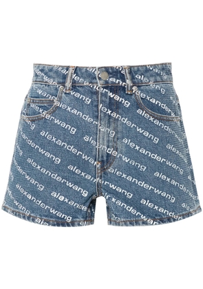 Alexander Wang rhinestoned denim shorts - Blue
