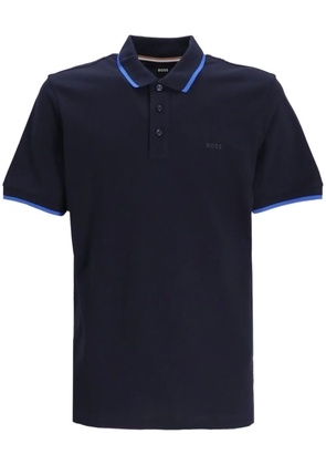 BOSS logo-embossed cotton polo shirt - Blue