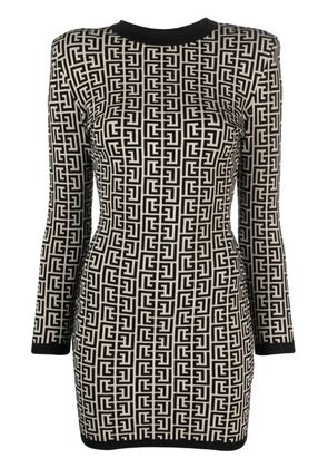 Balmain monogram-print wool-blend dress - Neutrals