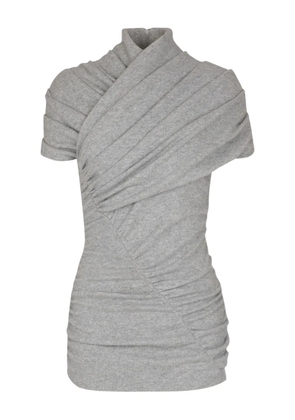 Balmain draped short-sleeve knit top - Grey