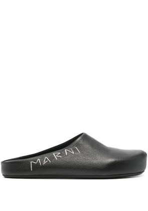 Marni logo-embroidered slippers - Black