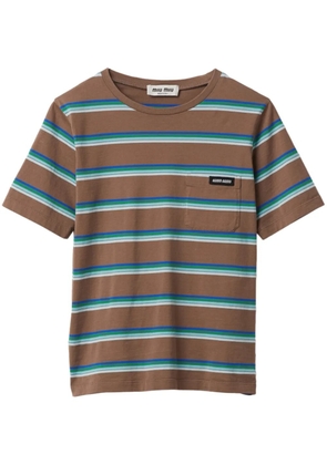 Miu Miu logo-patch striped T-shirt - Brown