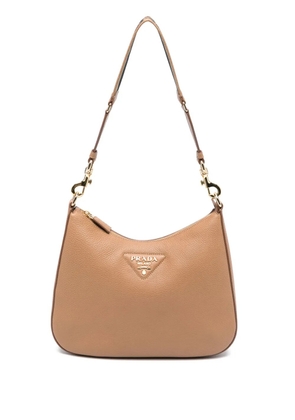Prada logo-embossed leather shoulder bag - Brown