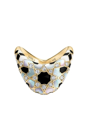 ZAHN-Z 14K yellow gold Big Zaha Secrets Revealed diamond and mother-of-pearl ring