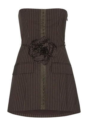 ROTATE BIRGER CHRISTENSEN pinstripe rose-embellished mini dress - Brown