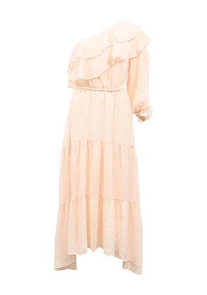 Maje Racha one-shoulder ruffled midi dress - Neutrals
