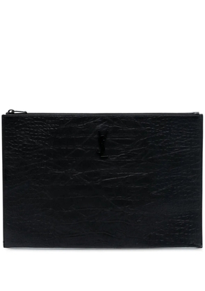 Saint Laurent Pre-Owned 2018 Croc Embossed Leather Monogram clutch bag - Black