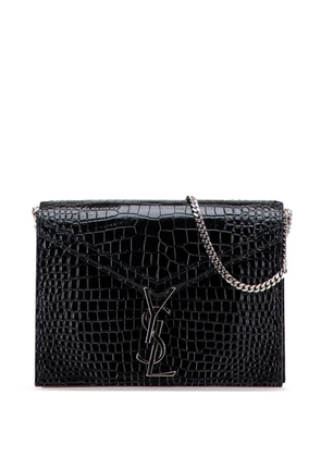 Saint Laurent Pre-Owned 2019 Croc Embossed Leather Monogram Cassandra Clasp Bag crossbody bag - Black