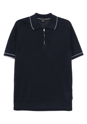 BOSS half-zip linen polo shirt - Blue