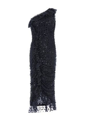 Needle & Thread Dotty rouched one-shoulder dress - Black