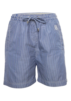 Loewe Pre-Owned striped logo-embroidery shorts - Blue