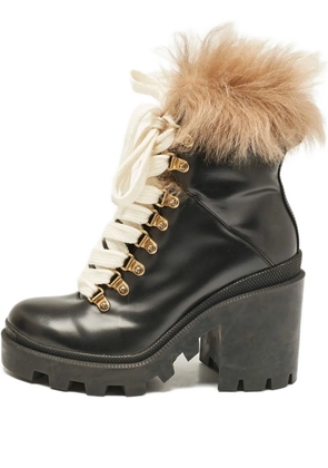 Gucci Pre-Owned 95mm leather fur-trim ankle boots - Black