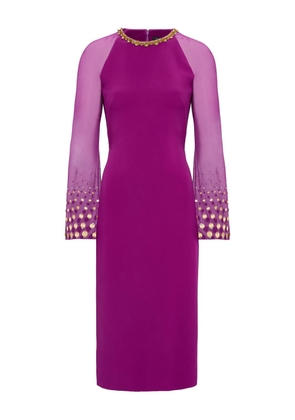 Jenny Packham Eurabia mesh-sleeve midi dress - Purple