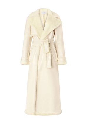 Genny belted faux-fur collar coat - White