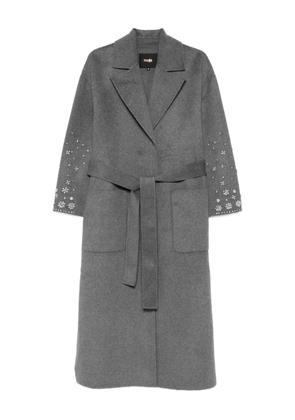 Maje embellished-belted single-breasted coat - Grey