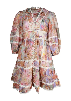 ZIMMERMANN floral-print puff-sleeve mini dress - Pink