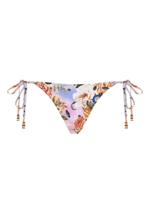 Agua Bendita Alegria floral-print beaded-detail bikini bottoms - Neutrals