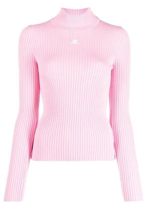 Courrèges logo-patch ribbed-knit jumper - Pink