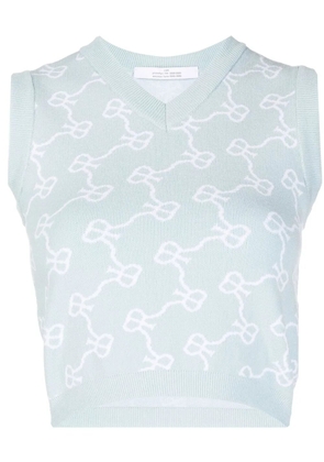 Rokh monogram-pattern cropped vest - Blue